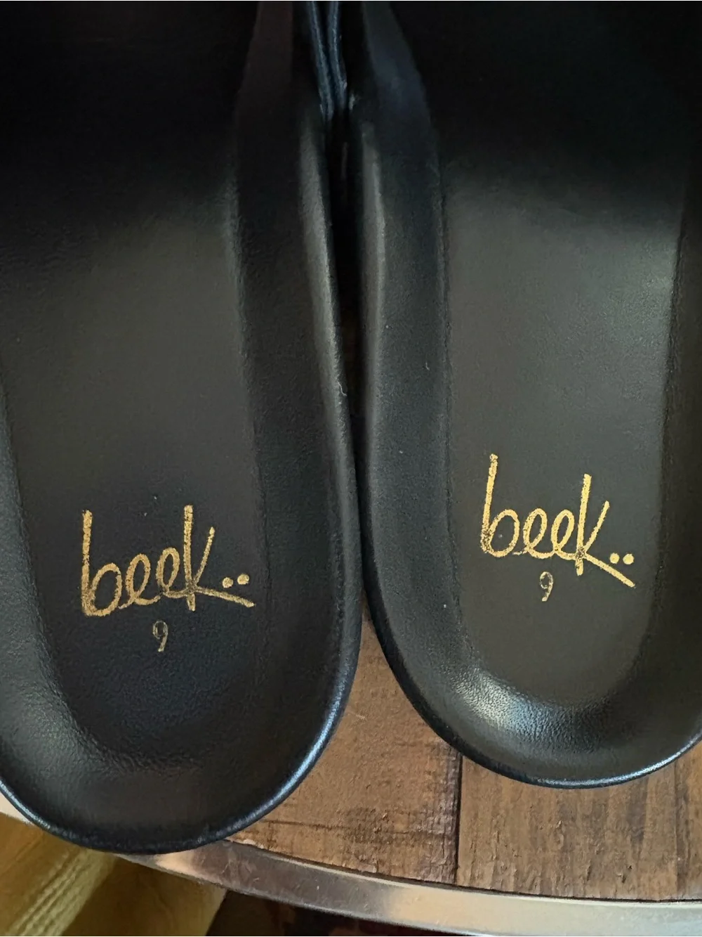Beek Albatross Black Leather Platform Slides 9